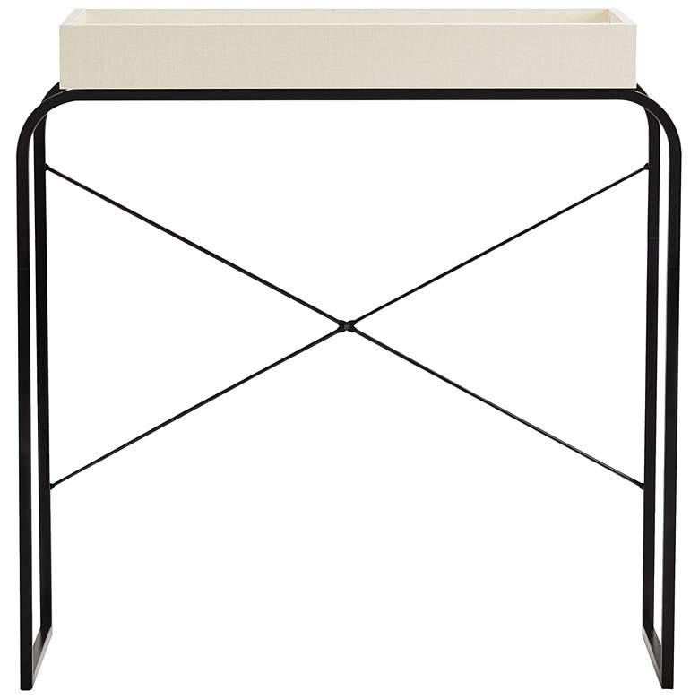 Image 3 Yazzy 33 1/4 inch Wide Cream Weave Black U-Shaped Console Table more views