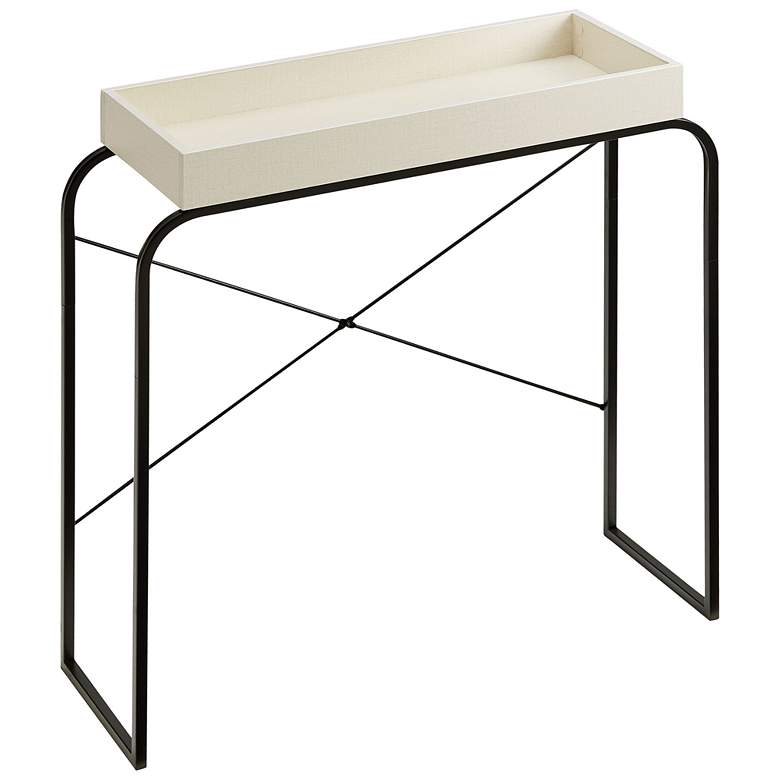 Image 5 Yazzy 33 1/4 inch Wide Cream Weave Black U-Shaped Console Table more views