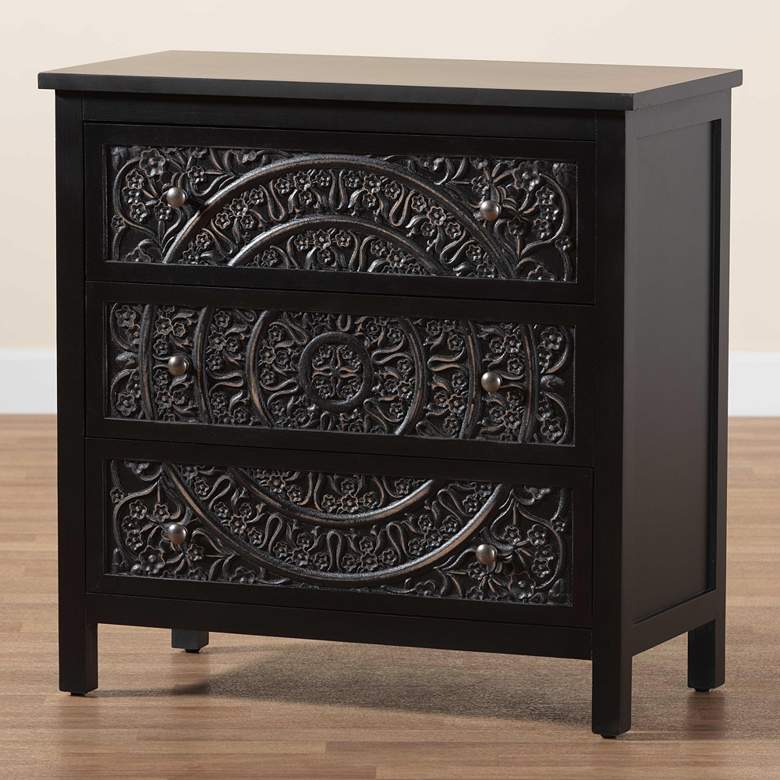Image 1 Yelena 31 1/2" Wide Black Wood 3-Drawer Storage Cabinet