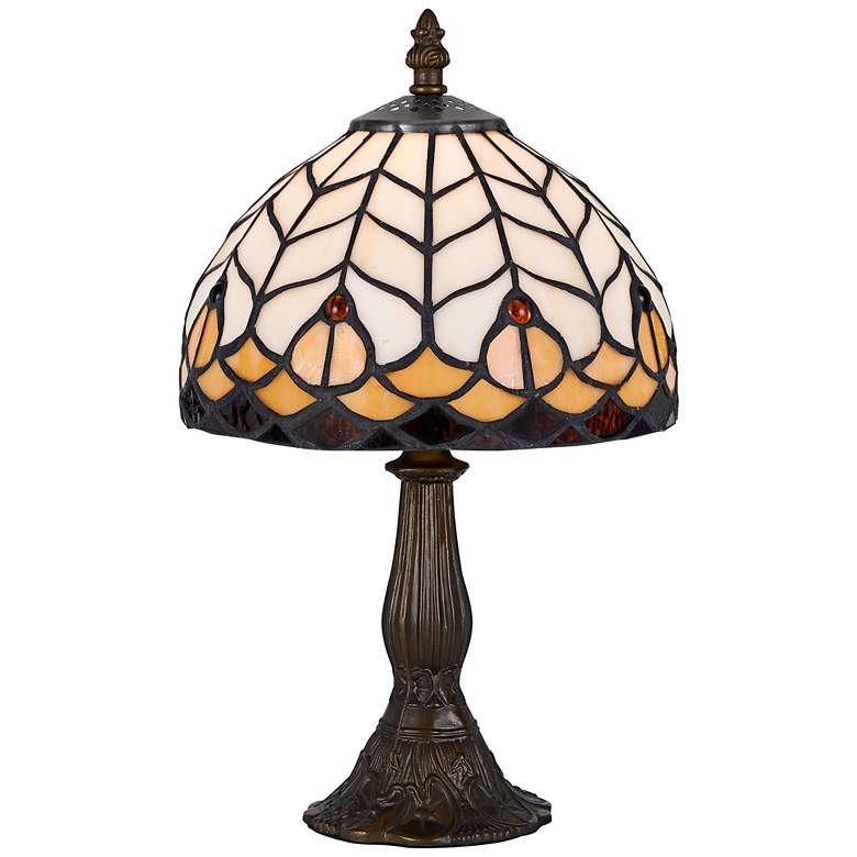 Image 1 Yellow And Antique Brass 13 1/2 inch High Tiffany Accent Lamp