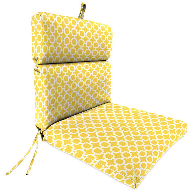 Image 1 Yellow and Cream French Edge 21 inch Outdoor Chair Cushion