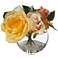 Yellow and Pink 7 1/2" Wide Roses in Clear Glass Pot