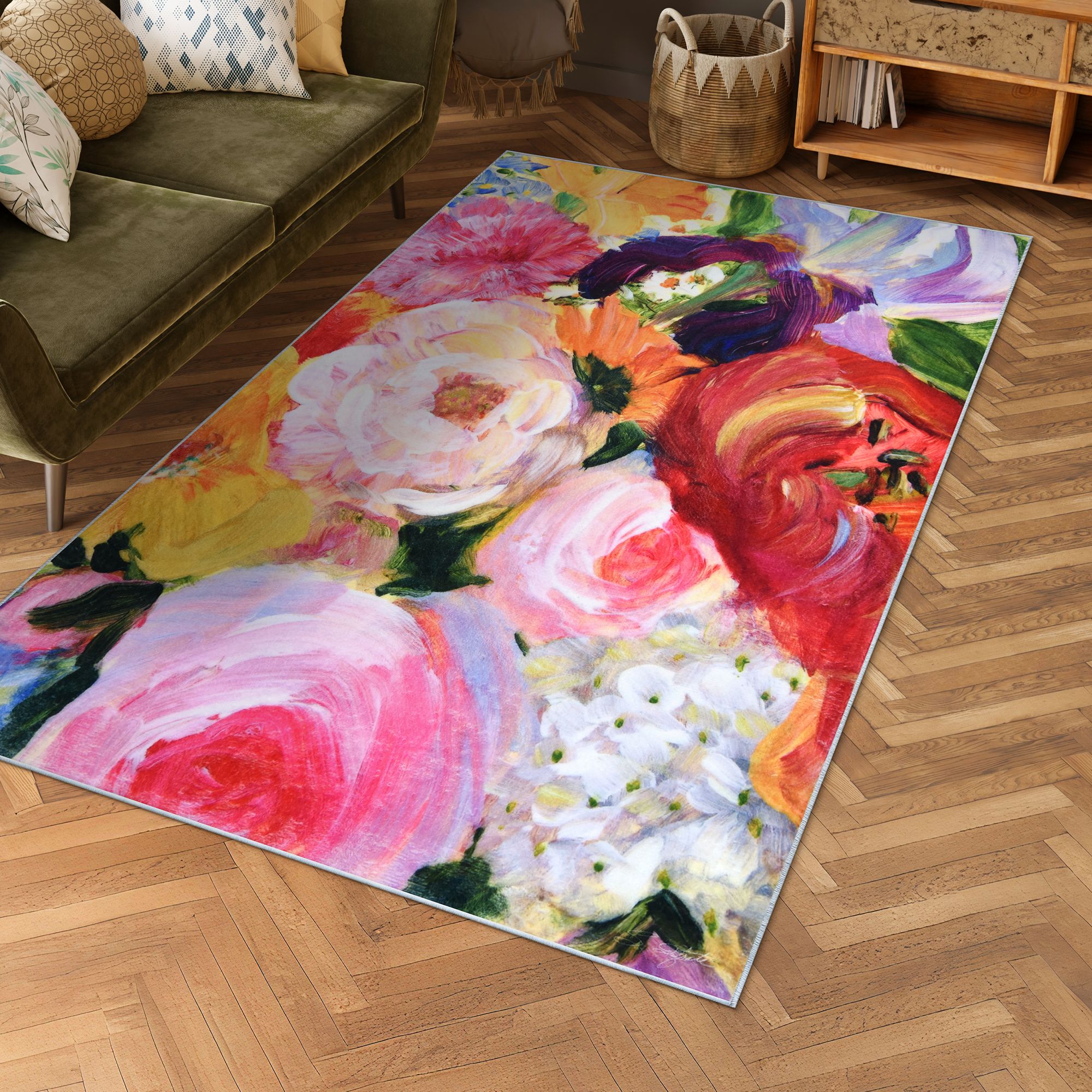 Image 2 Yellow and Violet I 5'x8'Hand Washable Flowers Power-loomed Art Area Rug more views