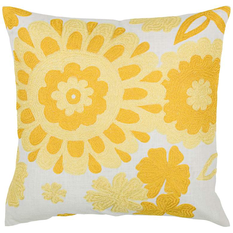 Image 1 Yellow and White Floral Medallion 18 inch Square Throw Pillow
