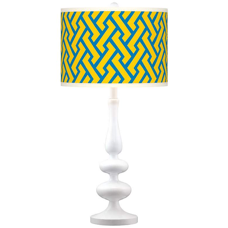 Image 1 Yellow Brick Weave Giclee Paley White Table Lamp