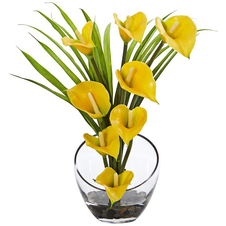 Image 1 Yellow Calla Lily and Grass 15 1/2 inchW Faux Flowers in Vase
