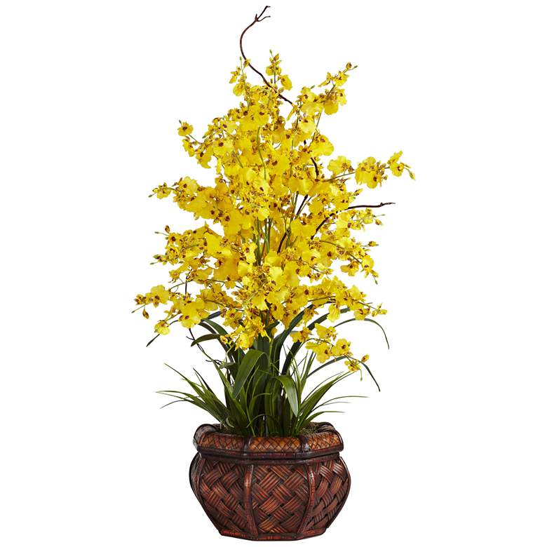 Image 1 Yellow Dancing Lady 30" High Faux Flowers in Burgundy Pot