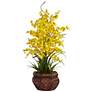 Yellow Dancing Lady 30" High Faux Flowers in Burgundy Pot