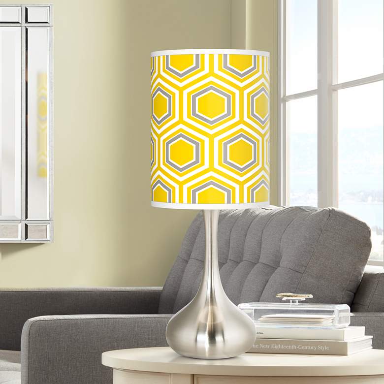 Image 1 Yellow Honeycomb Giclee Droplet Modern Table Lamp