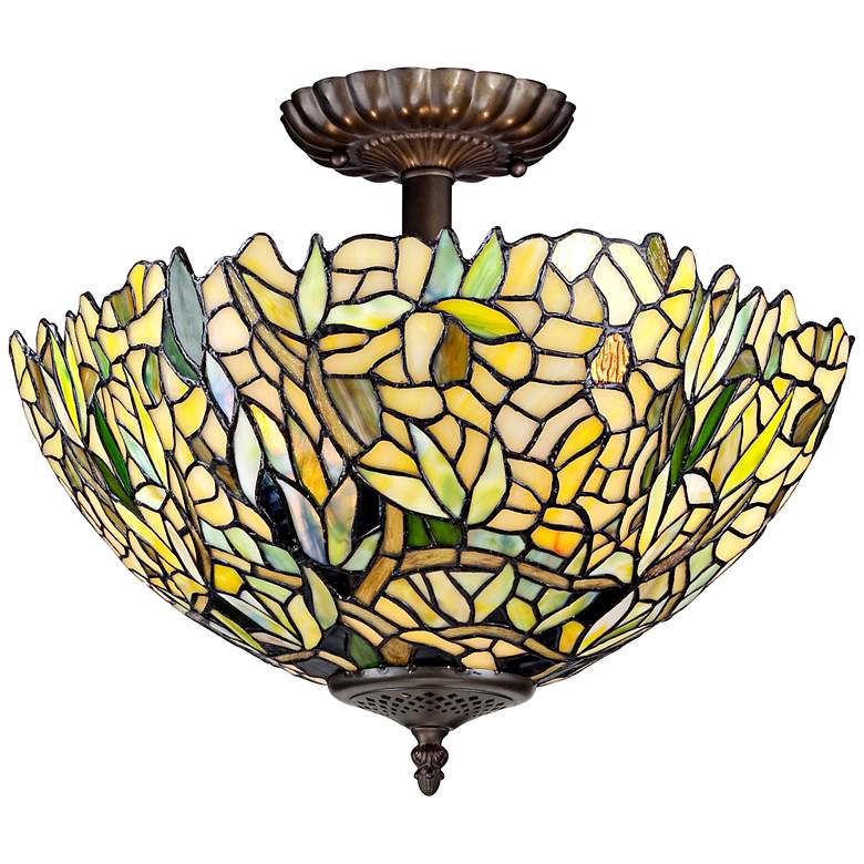 Image 1 Yellow Leaf 15 1/2 inch Wide Tiffany Style Glass Ceiling Light