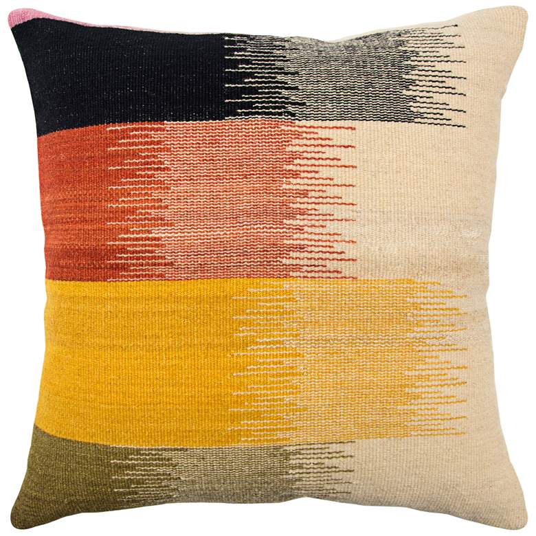 Image 1 Yellow Multi-Color Brushstroke 20 inch Square Throw Pillow