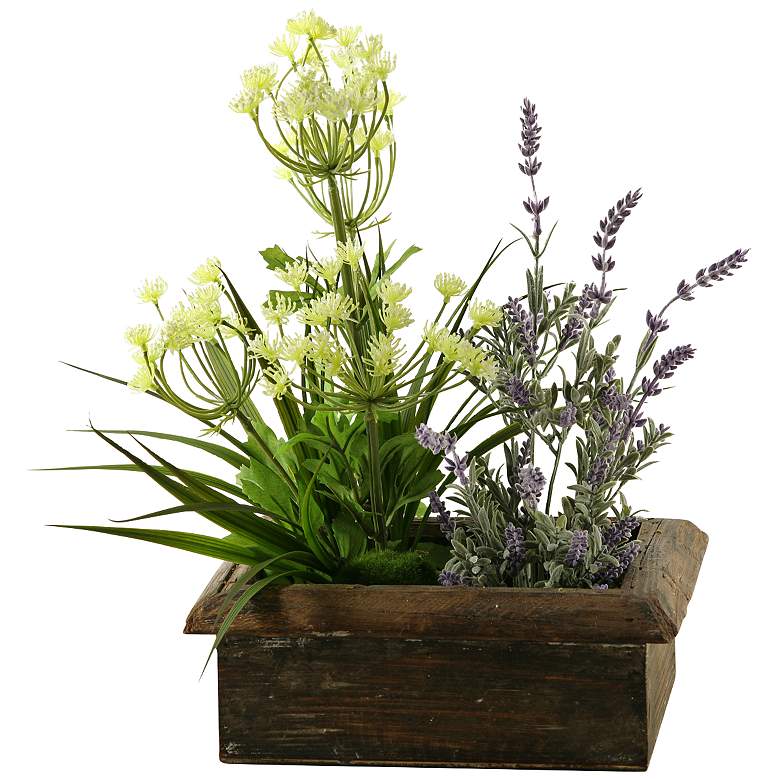 Image 1 Yellow Queen Anne's Lace Lavender Grass 16 1/2"H Faux Flowers