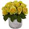 Yellow Rose 10" High Faux Flowers in Marble Vase