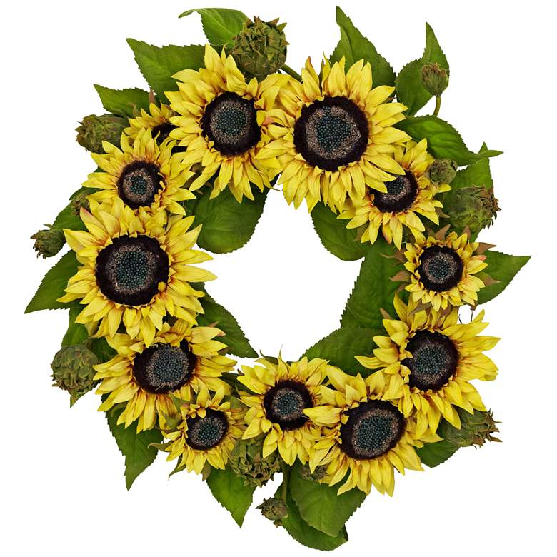 Image 1 Yellow Sunflower 20" Round Faux Flower Wreath Wall Decor