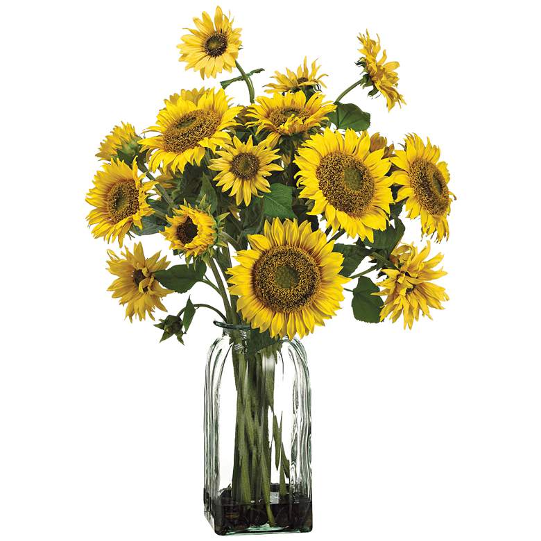 Image 1 Yellow Sunflower 30 inch High Faux Flowers in Glass Vase