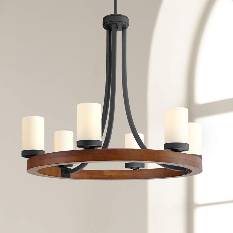 Image 1 Yelm 27 inch Wide Textured Black and Wood 6-Light Chandelier