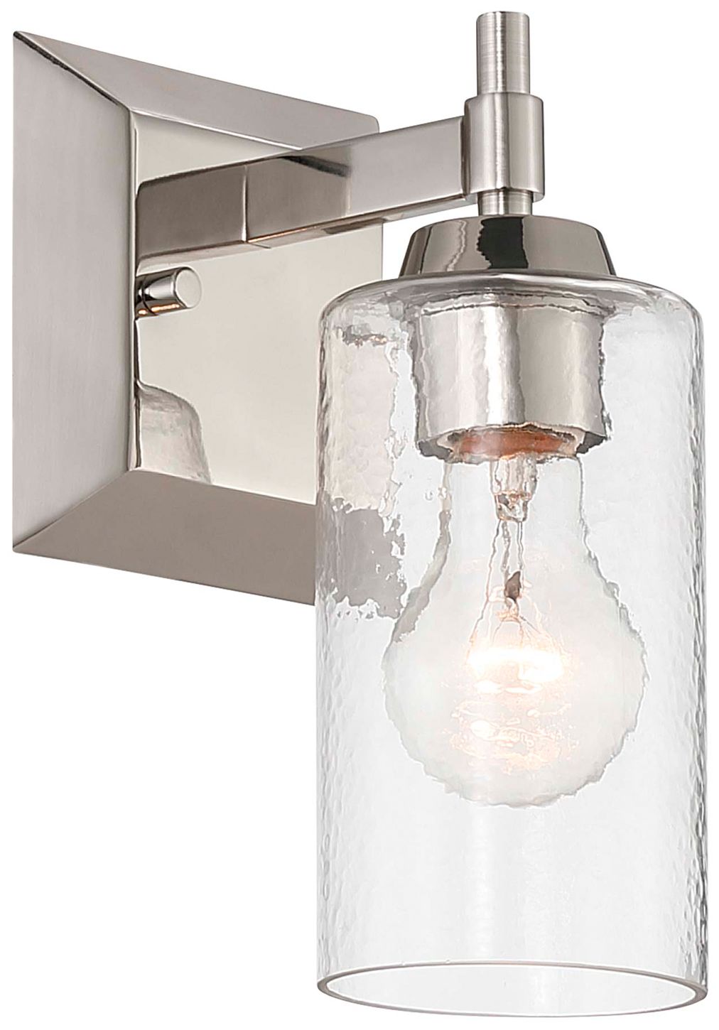 Yep Brilia 1-light Wall Sconce in Polished Nickel with Hammered Water Glass