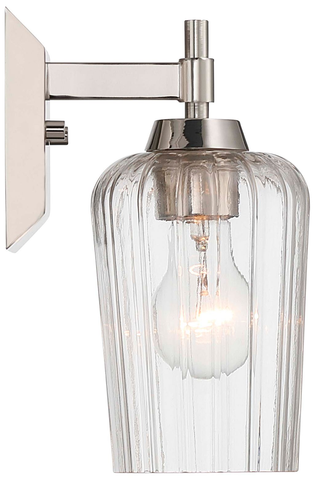 Yep Brilia 1-light Wall Sconce Vanity in Polished Nickel with Fluted Glass
