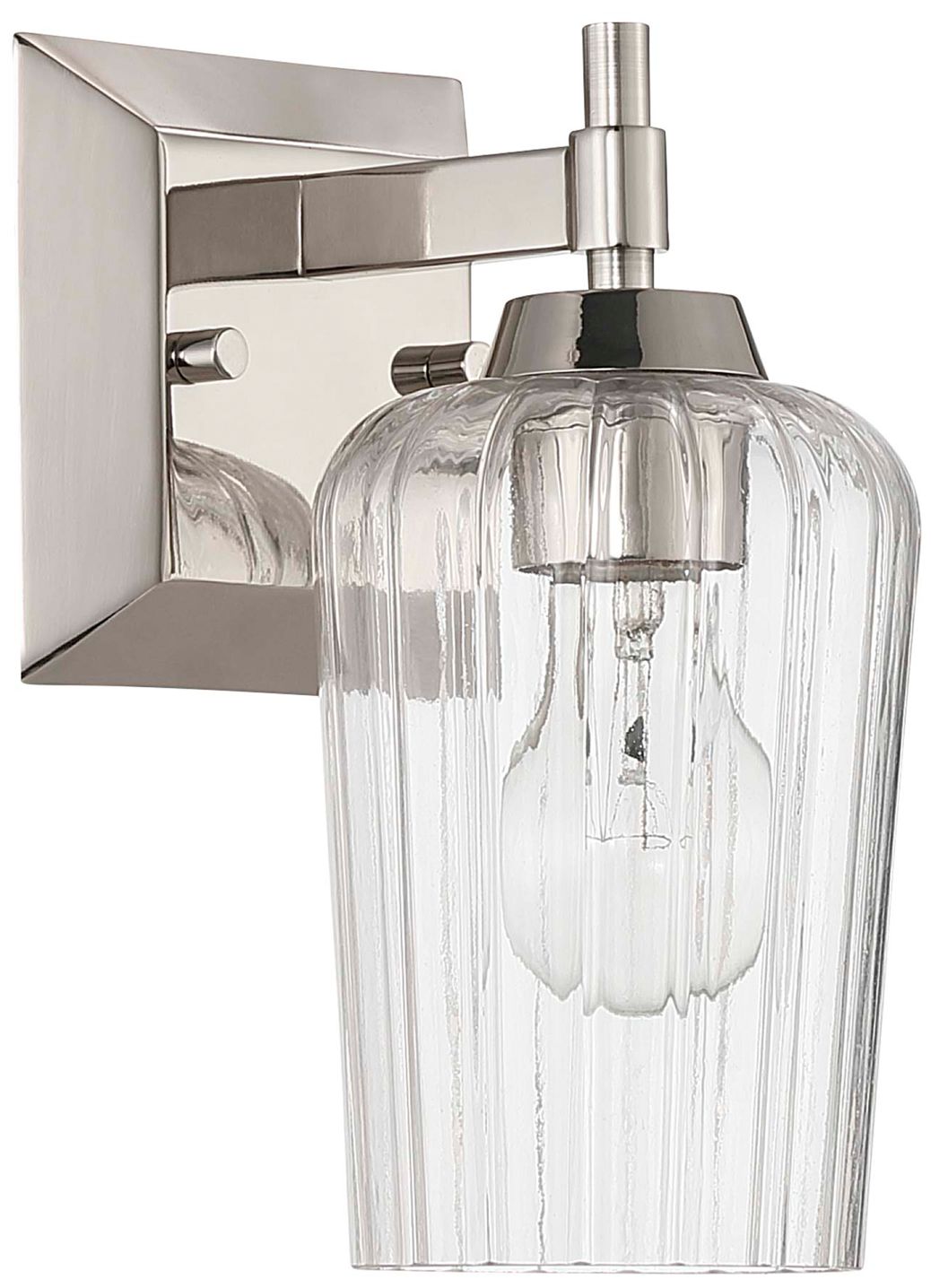 Yep Brilia 1-light Wall Sconce Vanity in Polished Nickel with Fluted Glass