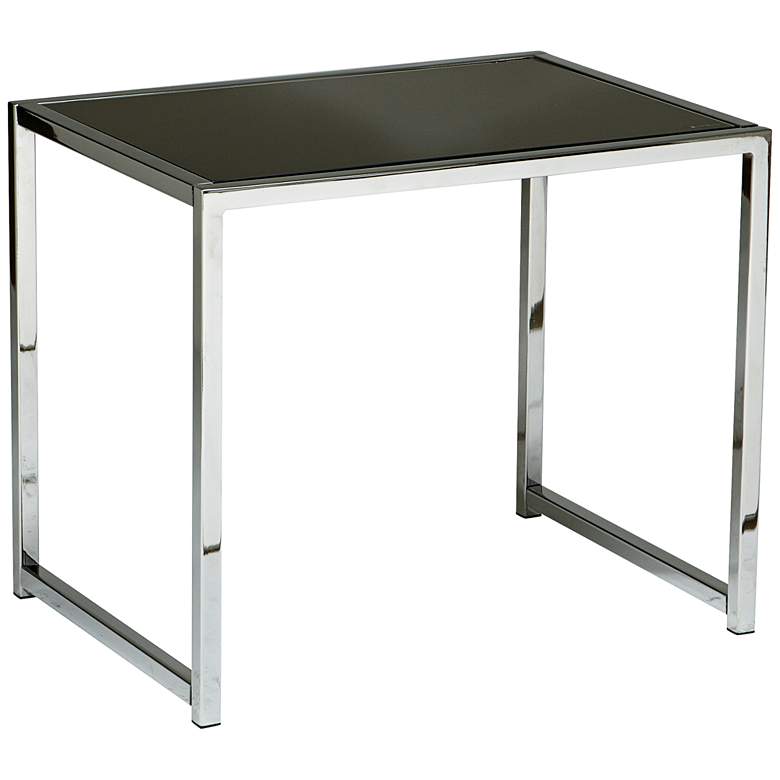 Image 1 Yield 22 inch Wide Chrome Metal and Black Glass End Table