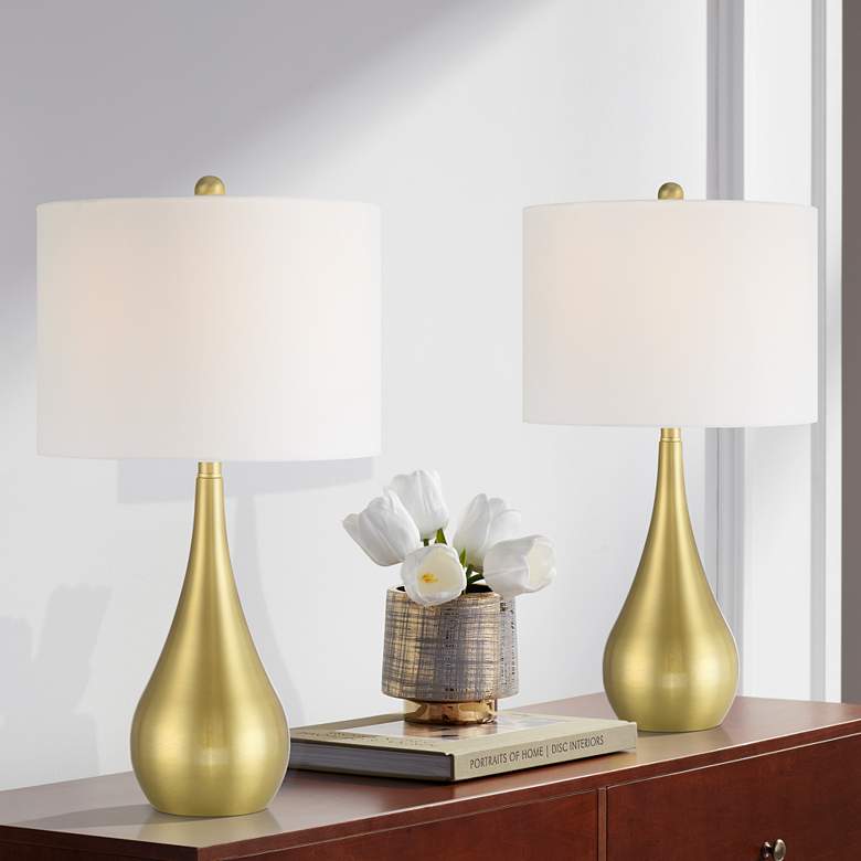 Image 1 Yolanda 25 1/2" High Gold Teardrop Table Lamp Set