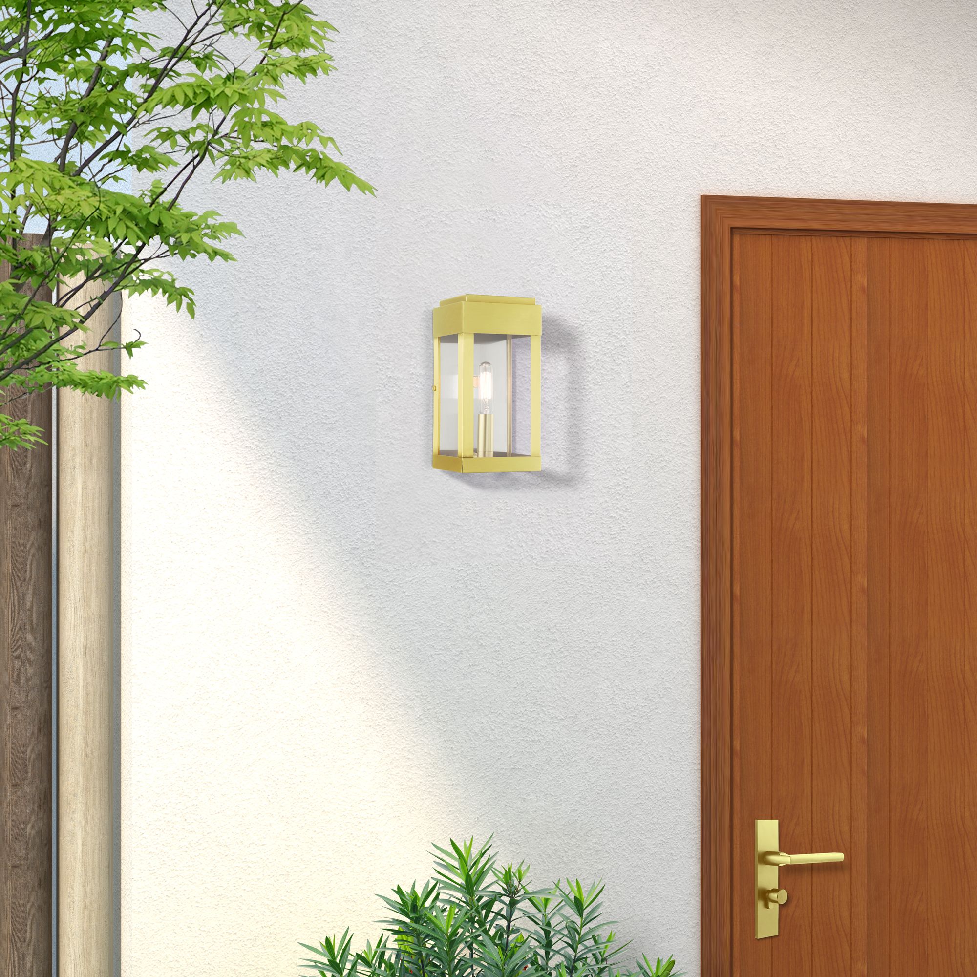 York 1 Light Satin Brass Outdoor ADA Wall Lantern