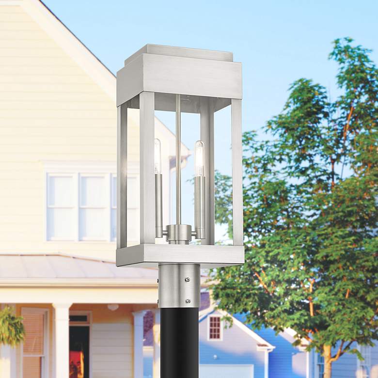 Image 1 York 19 3/4" High Brushed Nickel 2-Light Outdoor Post Light