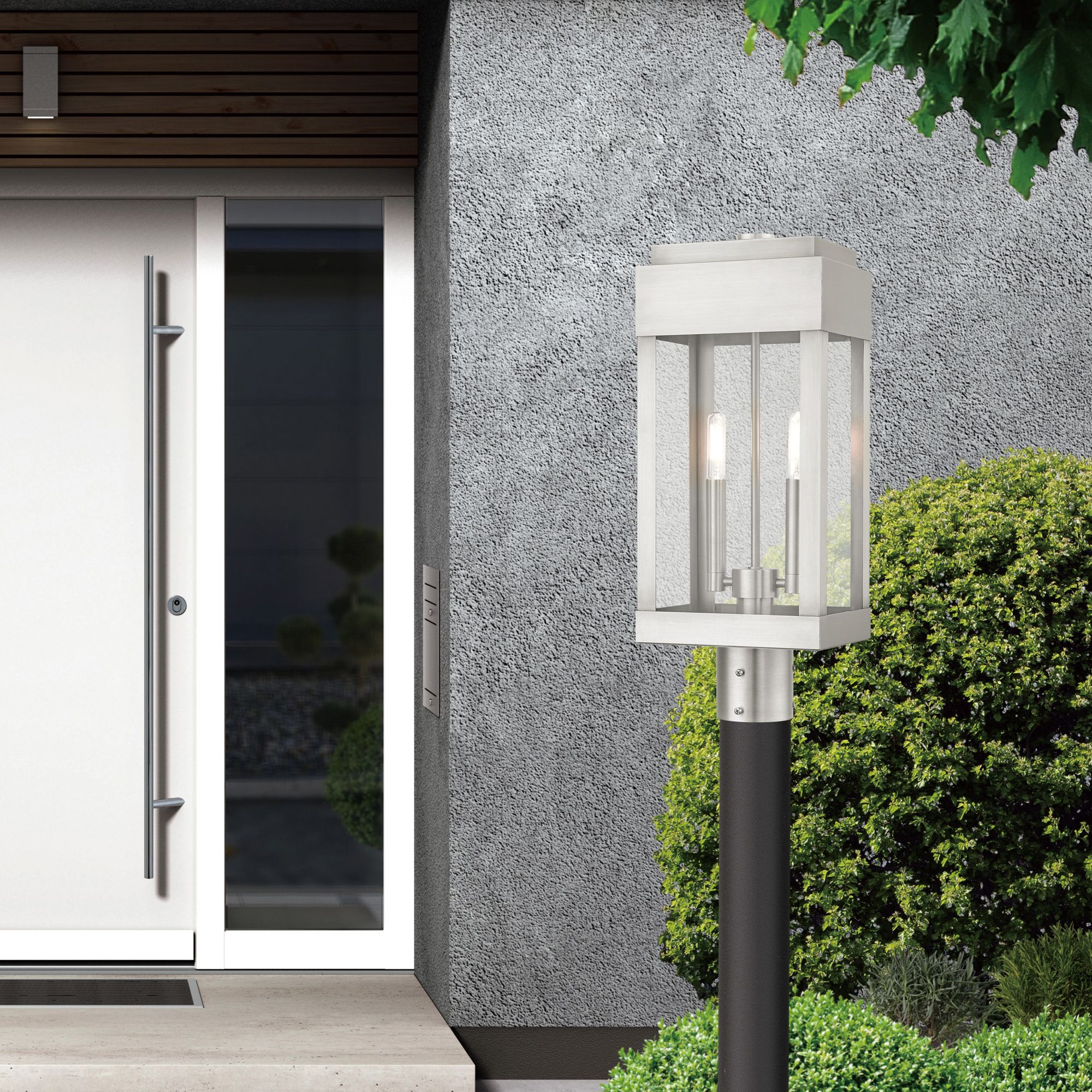 York 19 3/4" High Brushed Nickel 2-Light Outdoor Post Light