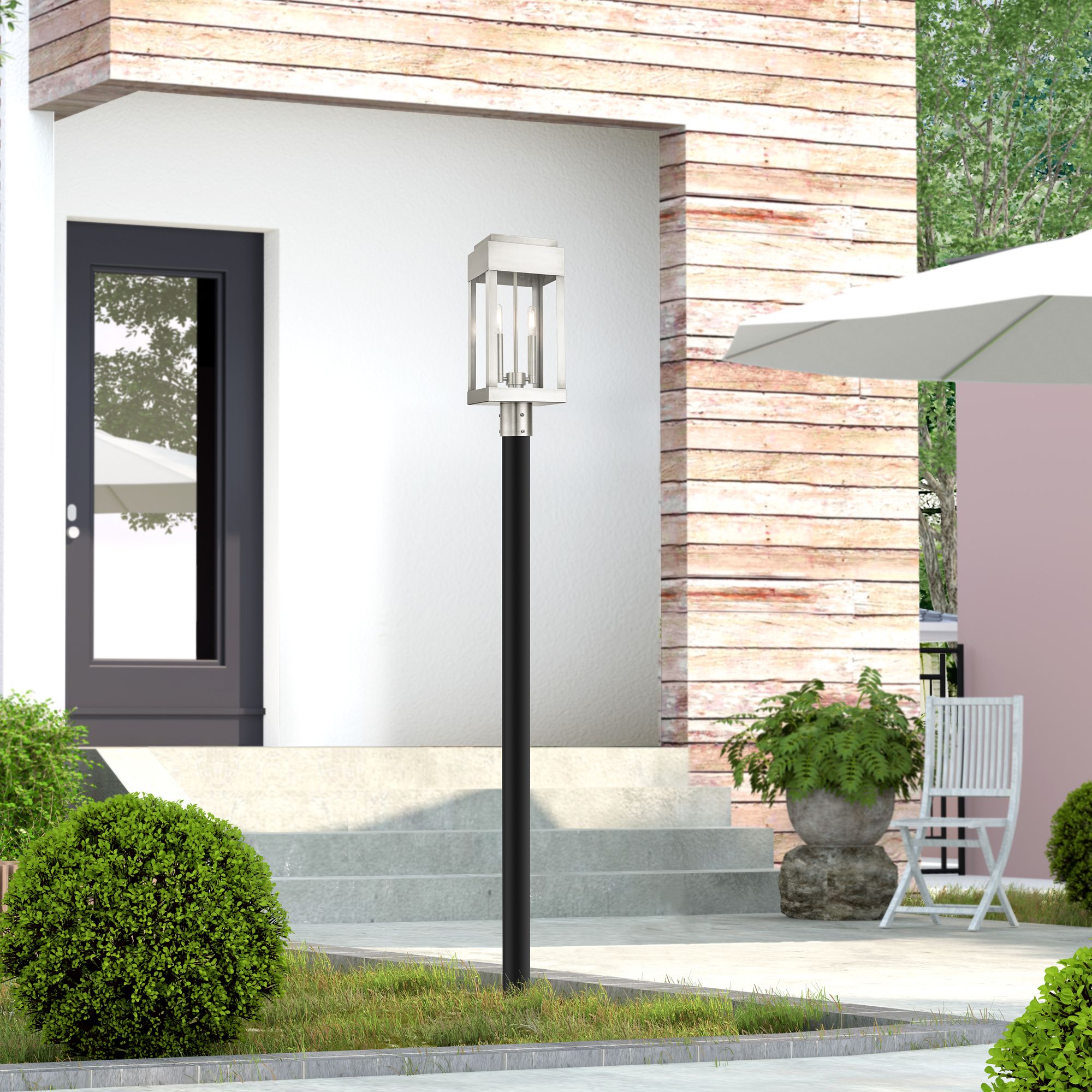 York 19 3/4" High Brushed Nickel 2-Light Outdoor Post Light