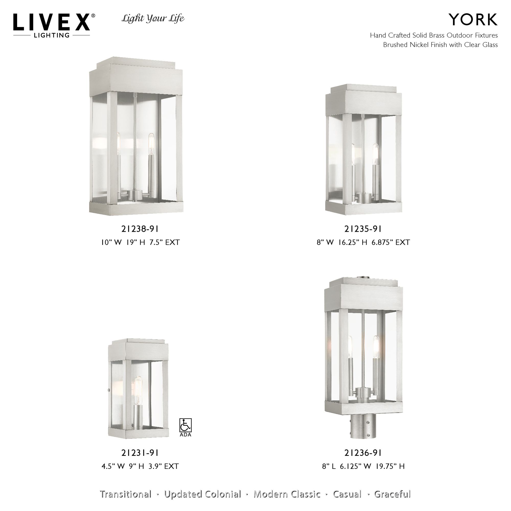 York 19 3/4" High Brushed Nickel 2-Light Outdoor Post Light
