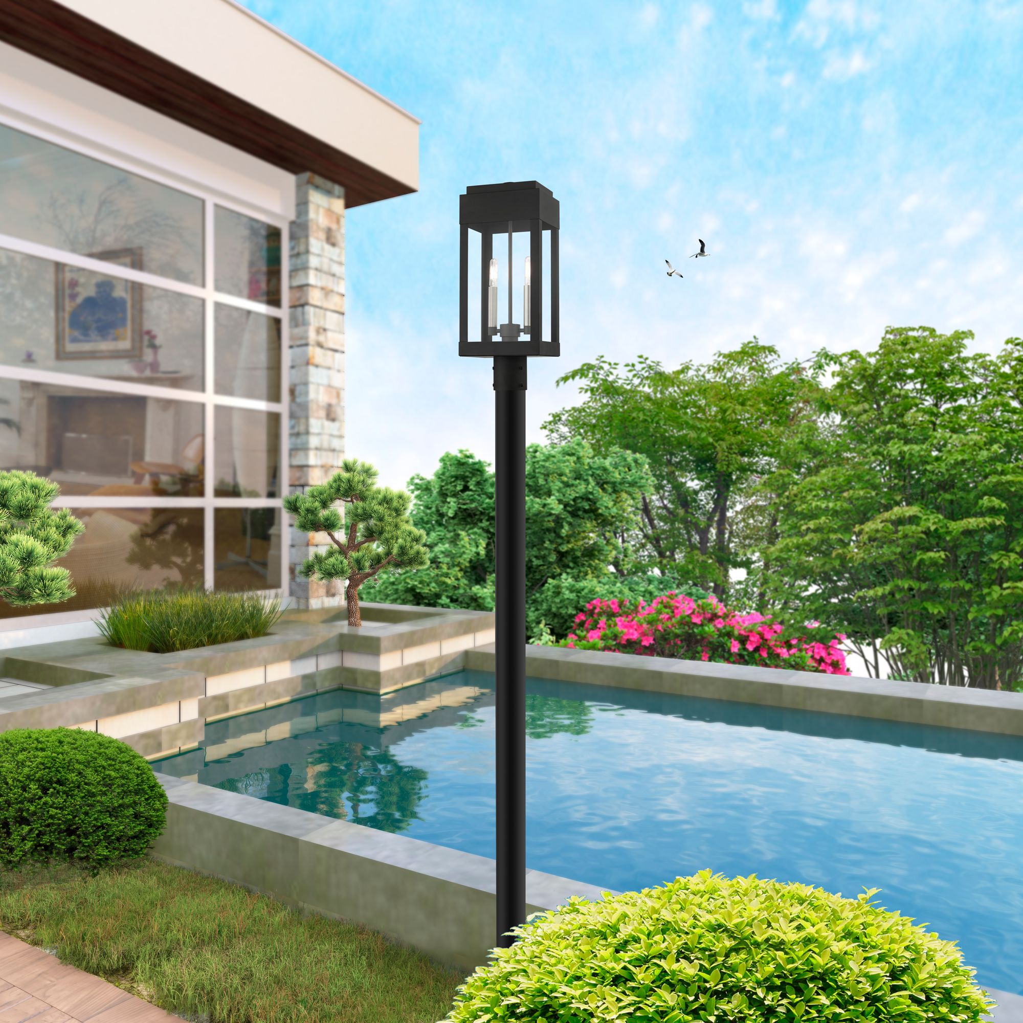 York 2 Light Black Outdoor Post Top Lantern
