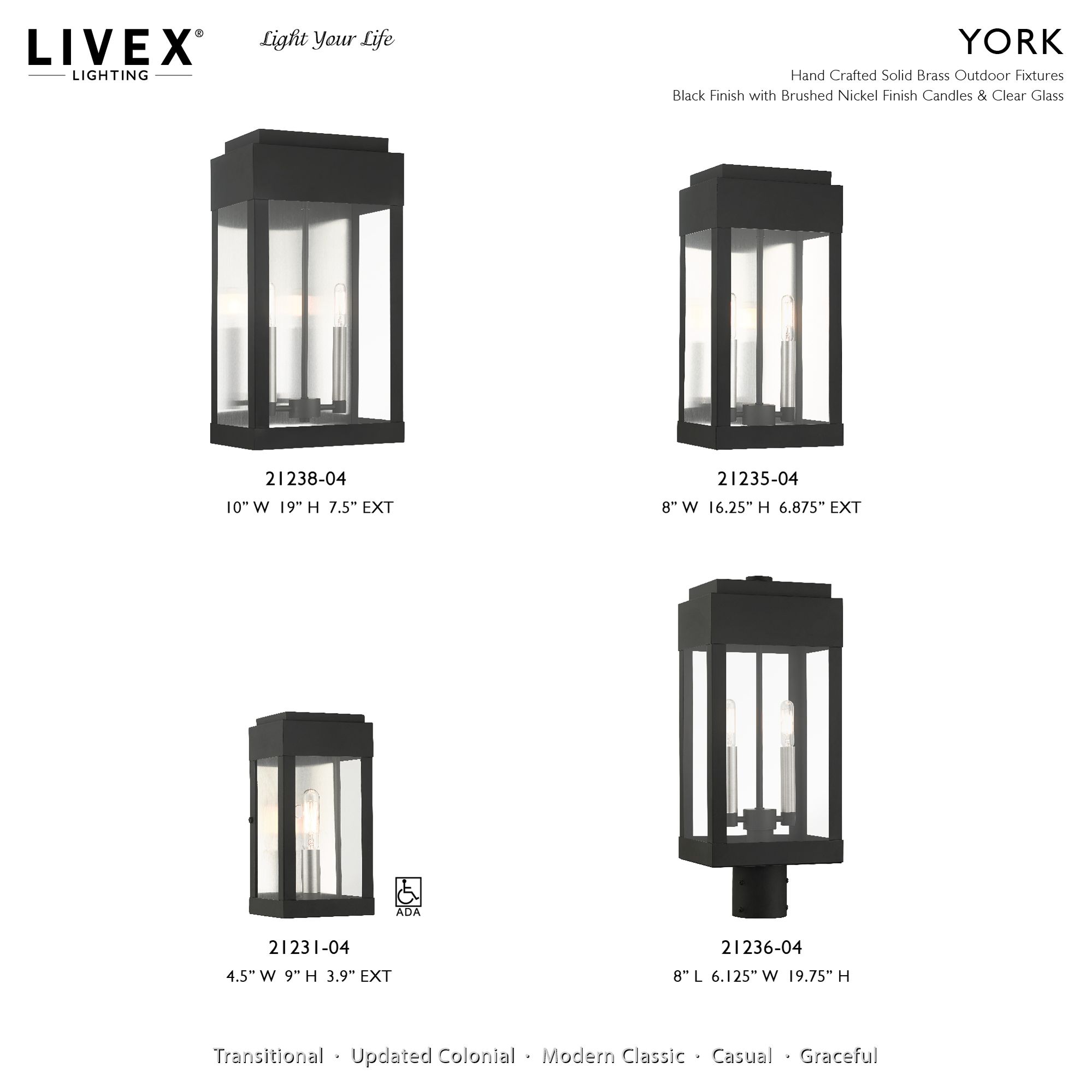 York 2 Light Black Outdoor Wall Lantern