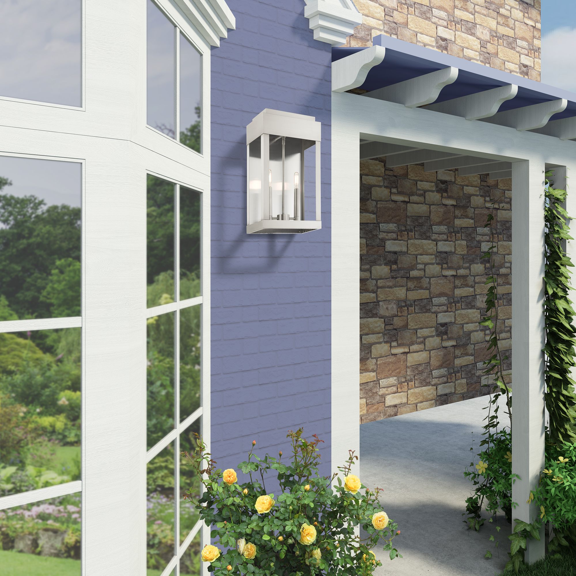 York 2 Light Brushed Nickel Outdoor Wall Lantern