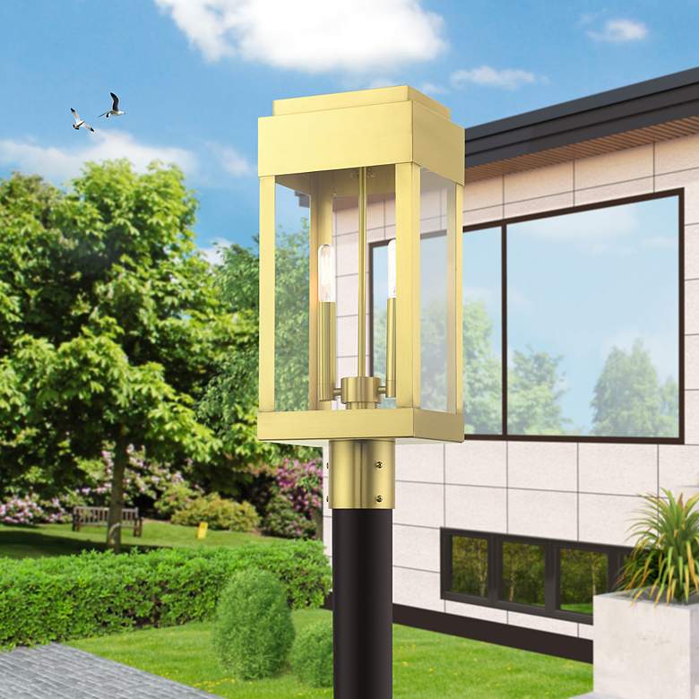 Image 1 York 2 Light Satin Brass Outdoor Post Top Lantern