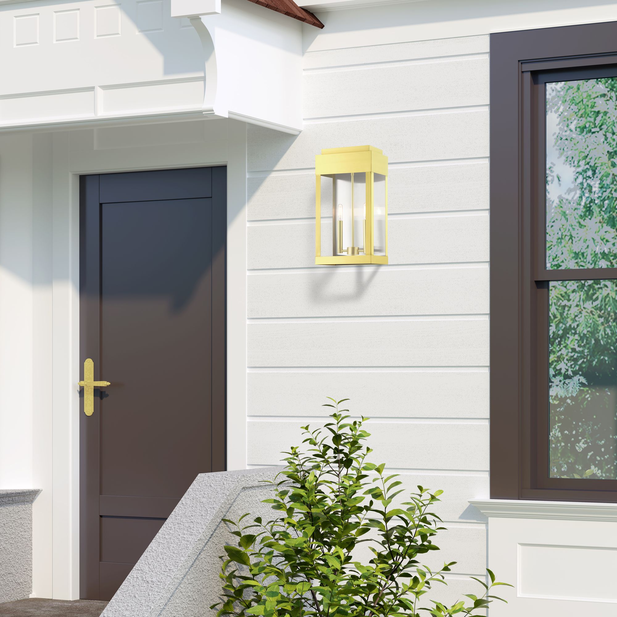 York 2 Light Satin Brass Outdoor Wall Lantern