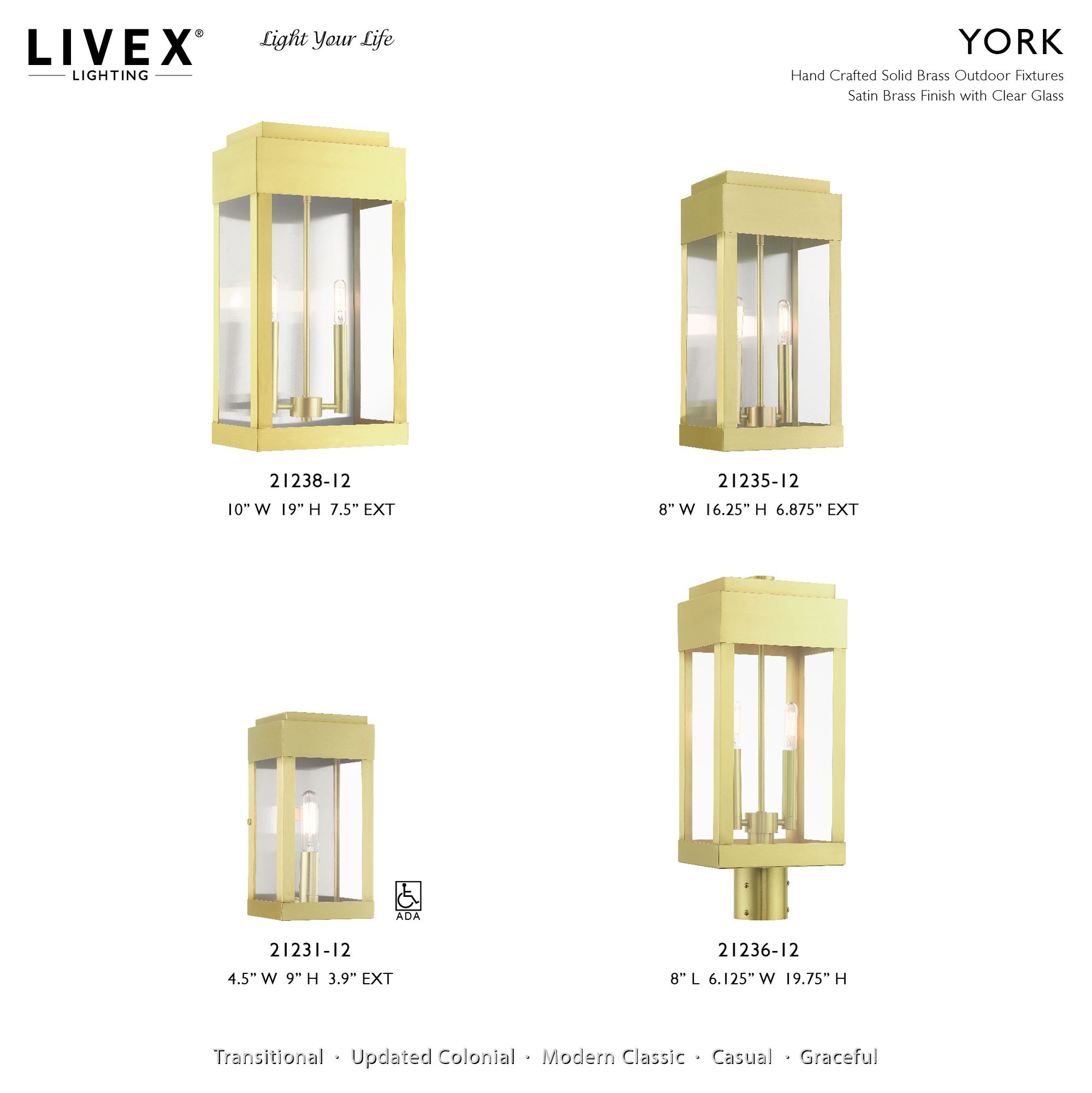 York 2 Light Satin Brass Outdoor Wall Lantern