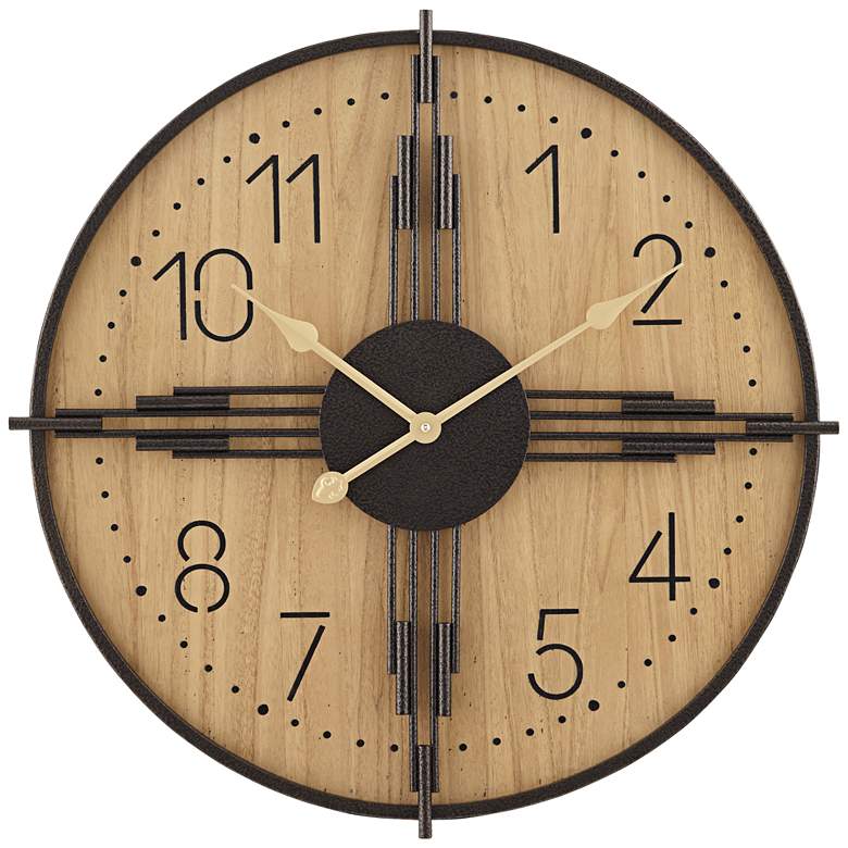 Image 2 York 23.5" Round Matte Wood Antique Bronze Battery Powered Wall Clock