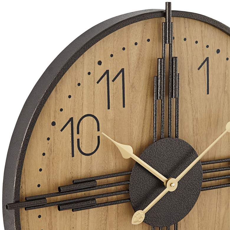 Image 3 York 23.5" Round Matte Wood Antique Bronze Battery Powered Wall Clock more views