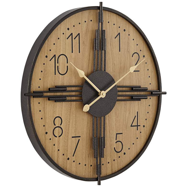 Image 5 York 23.5" Round Matte Wood Antique Bronze Battery Powered Wall Clock more views