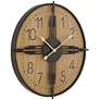 York 23.5" Round Matte Wood Antique Bronze Battery Powered Wall Clock