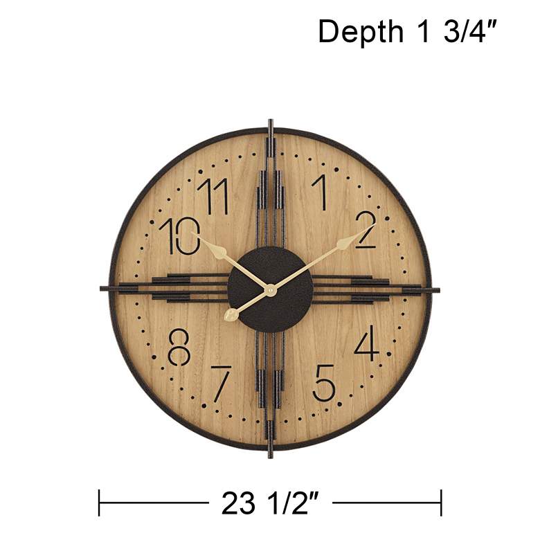 Image 7 York 23.5" Round Matte Wood Antique Bronze Battery Powered Wall Clock more views