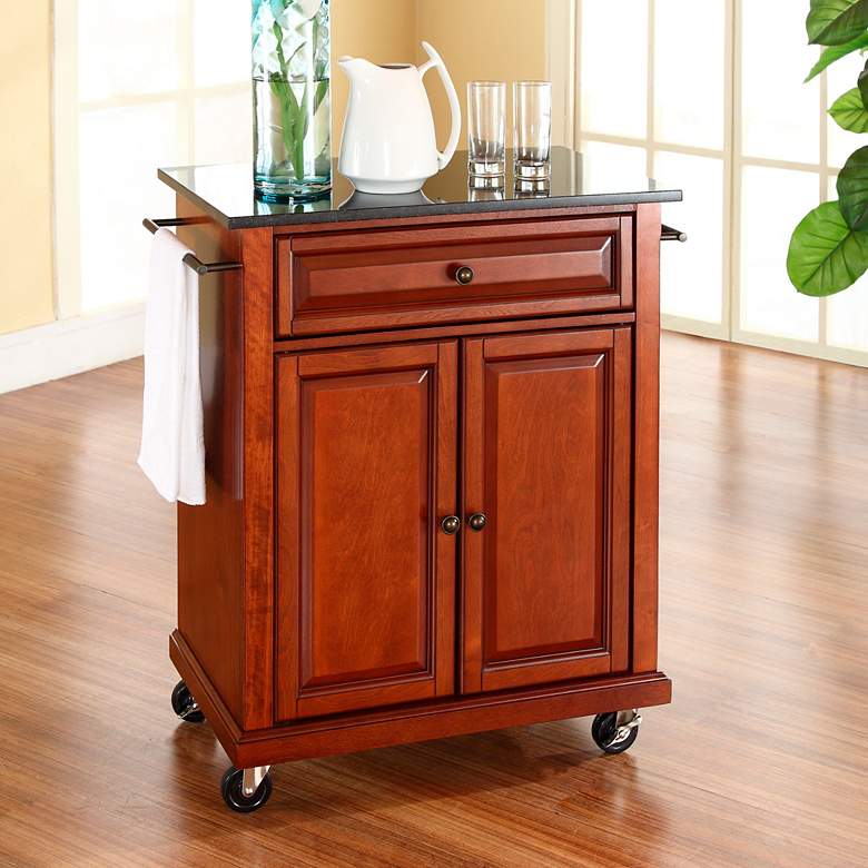 Image 1 York 28 1/4 inch Wide Black Granite Cherry Kitchen Island Cart