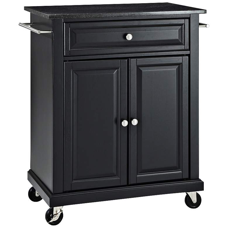 Image 2 York 28 1/4" Wide Granite Top Black Bar Cart or Kitchen Island Cart