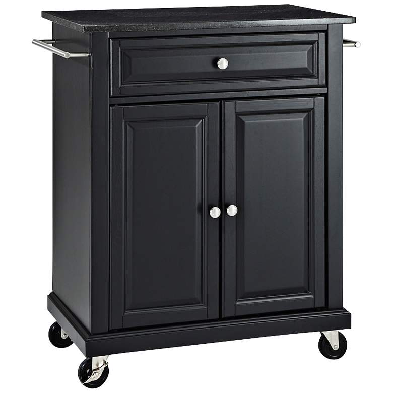 Image 2 York 28 1/4 inch Wide Granite Top Black Bar Cart or Kitchen Island Cart