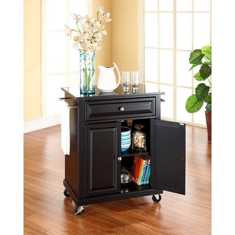 Image 3 York 28 1/4 inch Wide Granite Top Black Bar Cart or Kitchen Island Cart more views