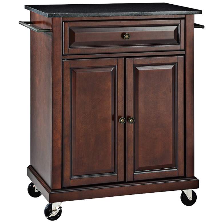 Image 2 York 28 1/4 inch Wide Granite Top Mahogany Bar Cart or Kitchen Island Cart