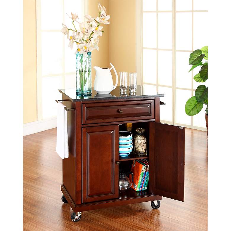 Image 3 York 28 1/4" Wide Granite Top Mahogany Bar Cart or Kitchen Island Cart more views