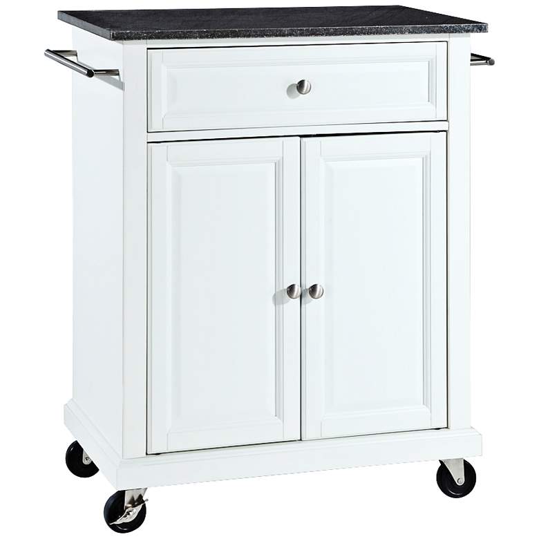 Image 2 York 28 1/4 inch Wide Granite Top White Bar Cart or Kitchen Serving Cart
