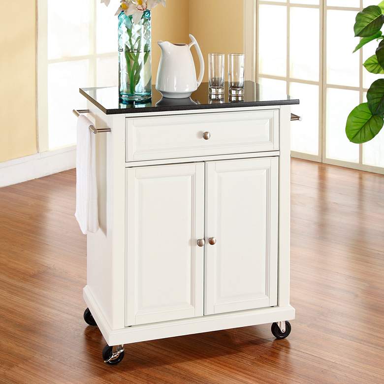 York 28 1/4&quot; Wide Granite Top White Bar Cart or Kitchen Serving Cart