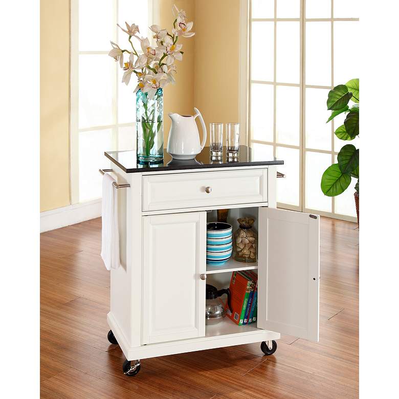 Image 3 York 28 1/4" Wide Granite Top White Bar Cart or Kitchen Serving Cart more views
